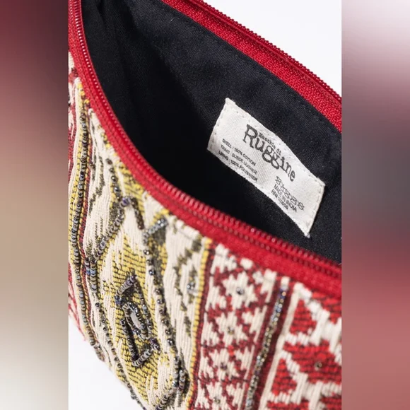 Handmade Hand Beaded Wristlet Clutch - Ethnic Inspired Design - Dyed Fine Cotton - Picture 6 of 7